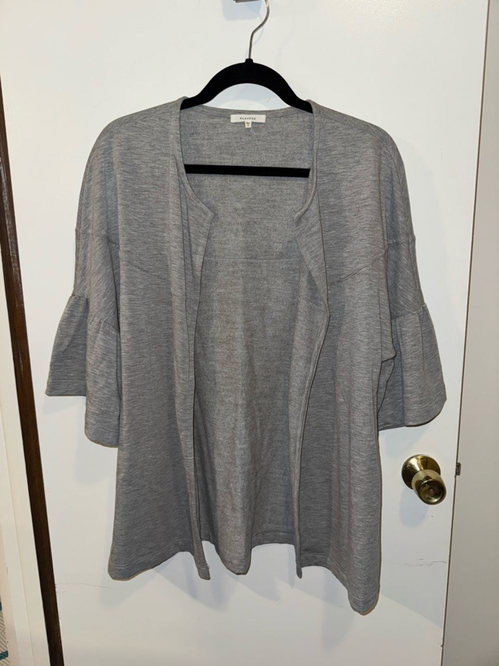 Pleione Women’s Gray Open Front Cardigan Sweater w/Bell Sleeves Size Small